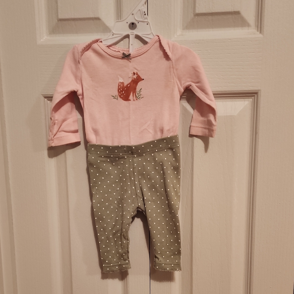 🦊Pink and Green Baby Onesie with Fox Design And Panties